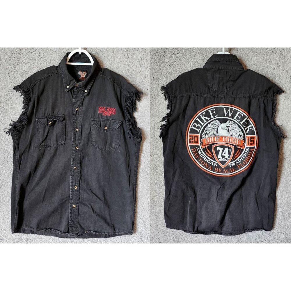 Daytona Beach 2015 75th‎ Bike Week Black Cutoff Button Down Vest Size 4XL